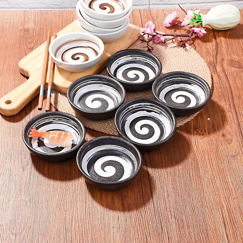 Whitenesser Japanese Porcelain Side Dishes Seasoning Dish 3.7 Inch Ceramic Dipping Sauce Dip Bowls Set of 6 for Sushi Pinch(Black) - Image 2
